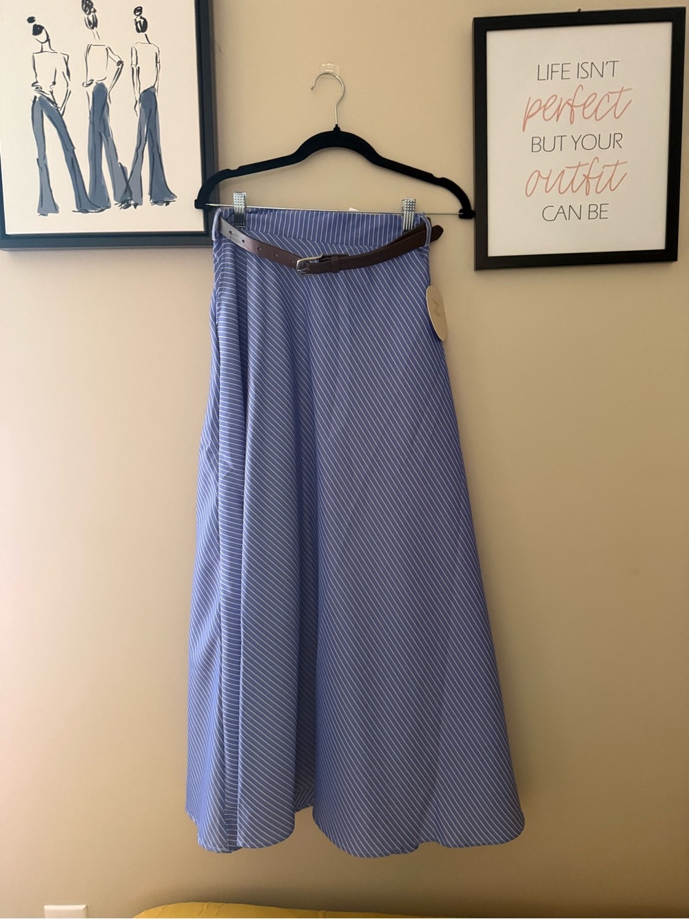 Striped Blue Maxi Skirt with Belt